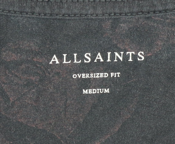 AllSaints Men's Black Floral Medium T-Shirt