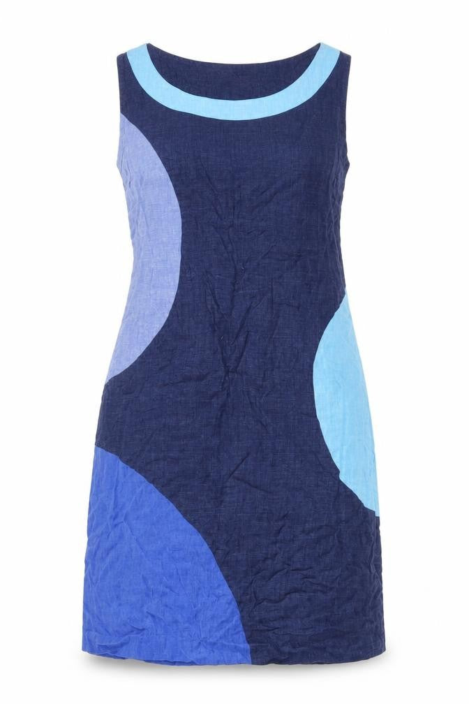 Front view of Mario Romano Women's Multicoloured Linen Dress - S, Sleeveless