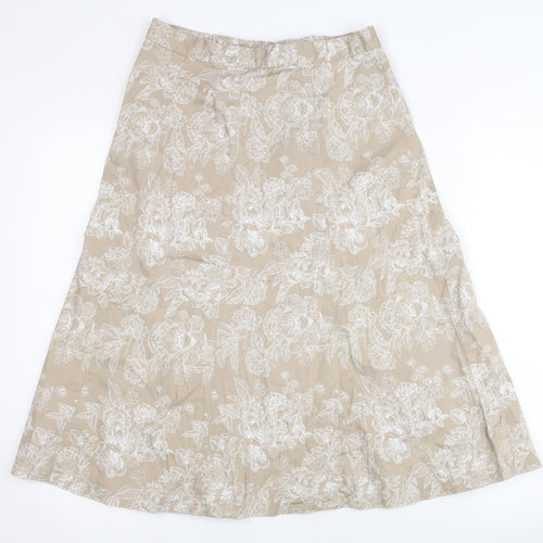 Damart Women's Beige Floral A-Line Midi Skirt Size 10
