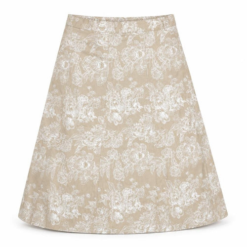 Damart Women's Beige Floral A-Line Midi Skirt Size 10
