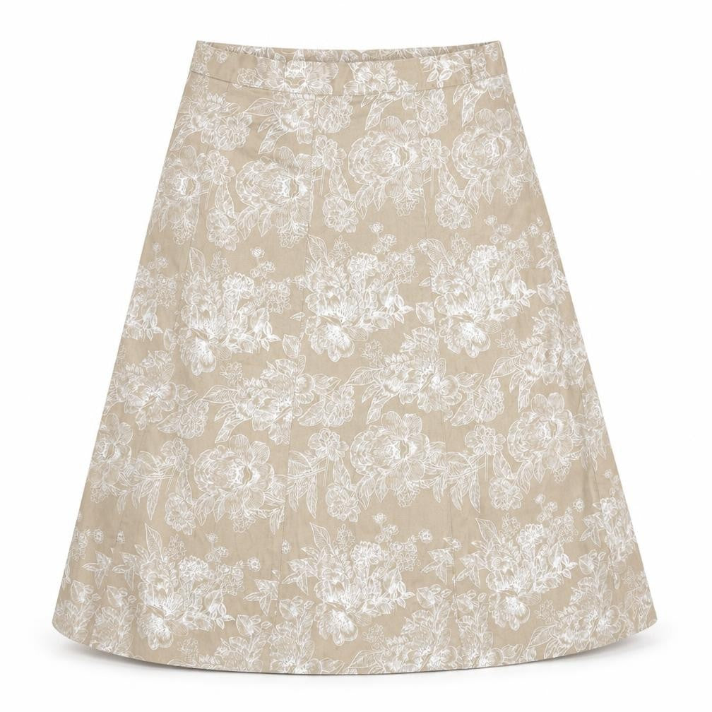 Damart Women's Beige Floral A-Line Midi Skirt Size 10