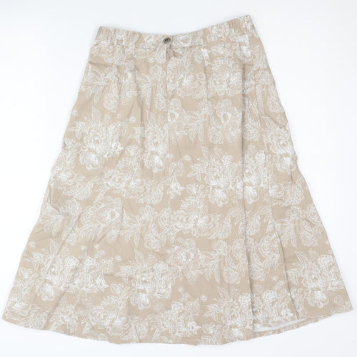Damart Women's Beige Floral A-Line Midi Skirt Size 10