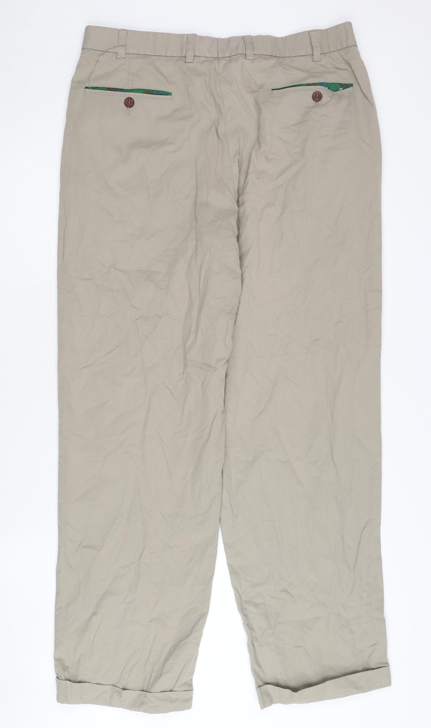Melka Men's Beige Regular Fit Pleated Trousers