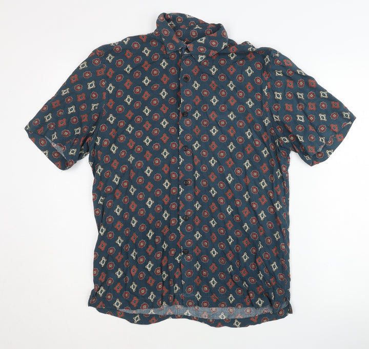 Pull & Bear Men's Geometric Shirt, Medium, Multicoloured