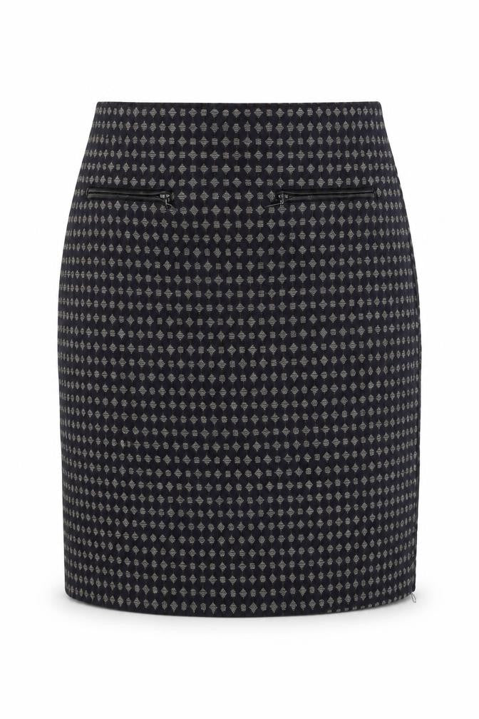 Front view of Marks & Spencer Women's Black Geometric Pencil Skirt, size 8
