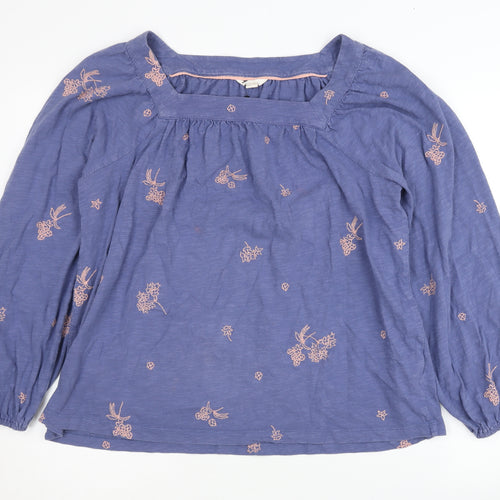 White Stuff Women's Blue Embroidered Cotton Blouse, Size 16