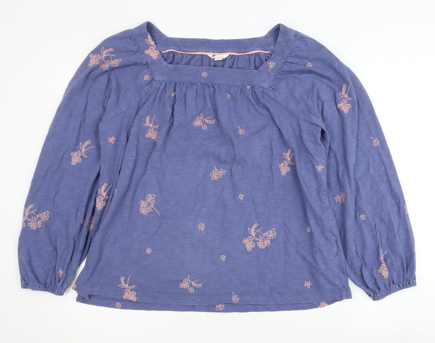 White Stuff Women's Blue Embroidered Cotton Blouse, Size 16