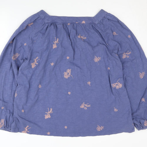 White Stuff Women's Blue Embroidered Cotton Blouse, Size 16