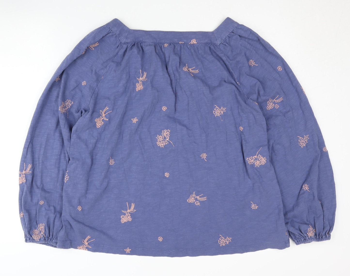 White Stuff Women's Blue Embroidered Cotton Blouse, Size 16