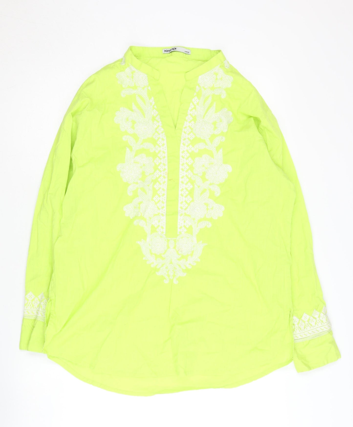 Khaadi Women's Green Embroidered Blouse, Size L, Casual