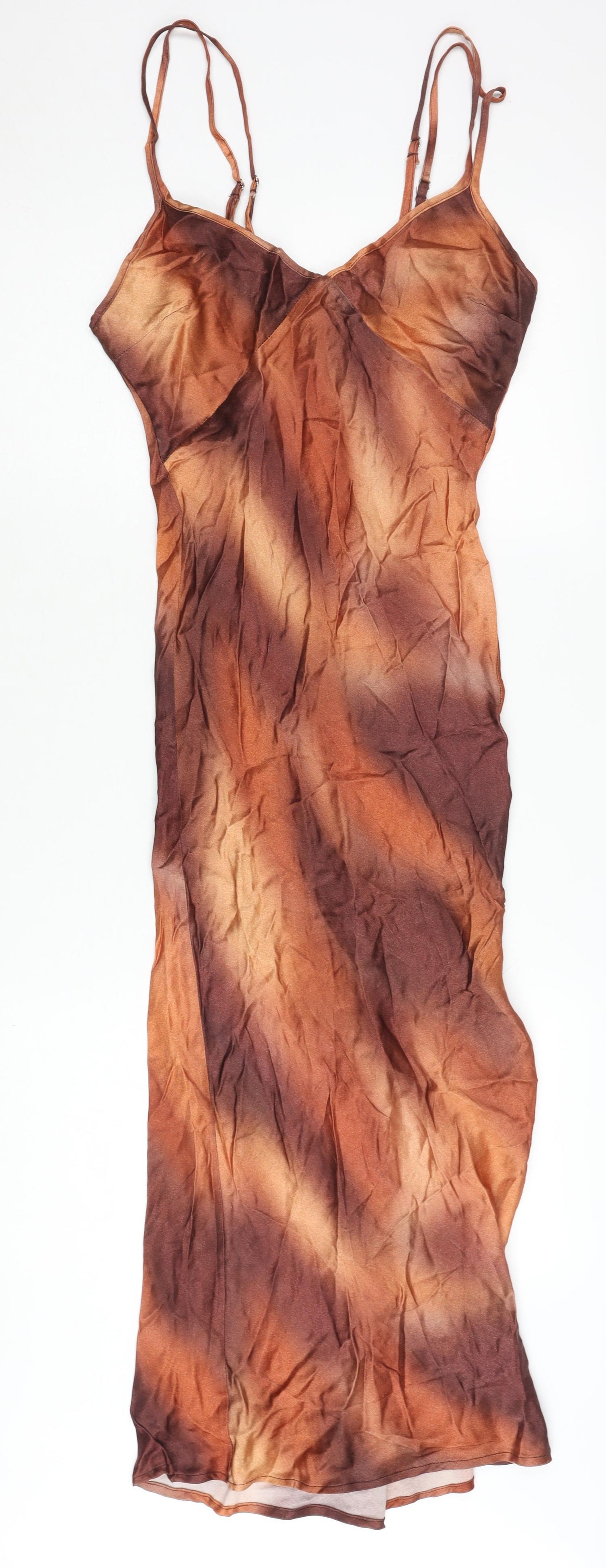 Bershka Women's Brown Tie-Dye Long Slip Dress XS