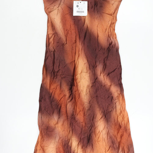 Bershka Women's Brown Tie-Dye Long Slip Dress XS