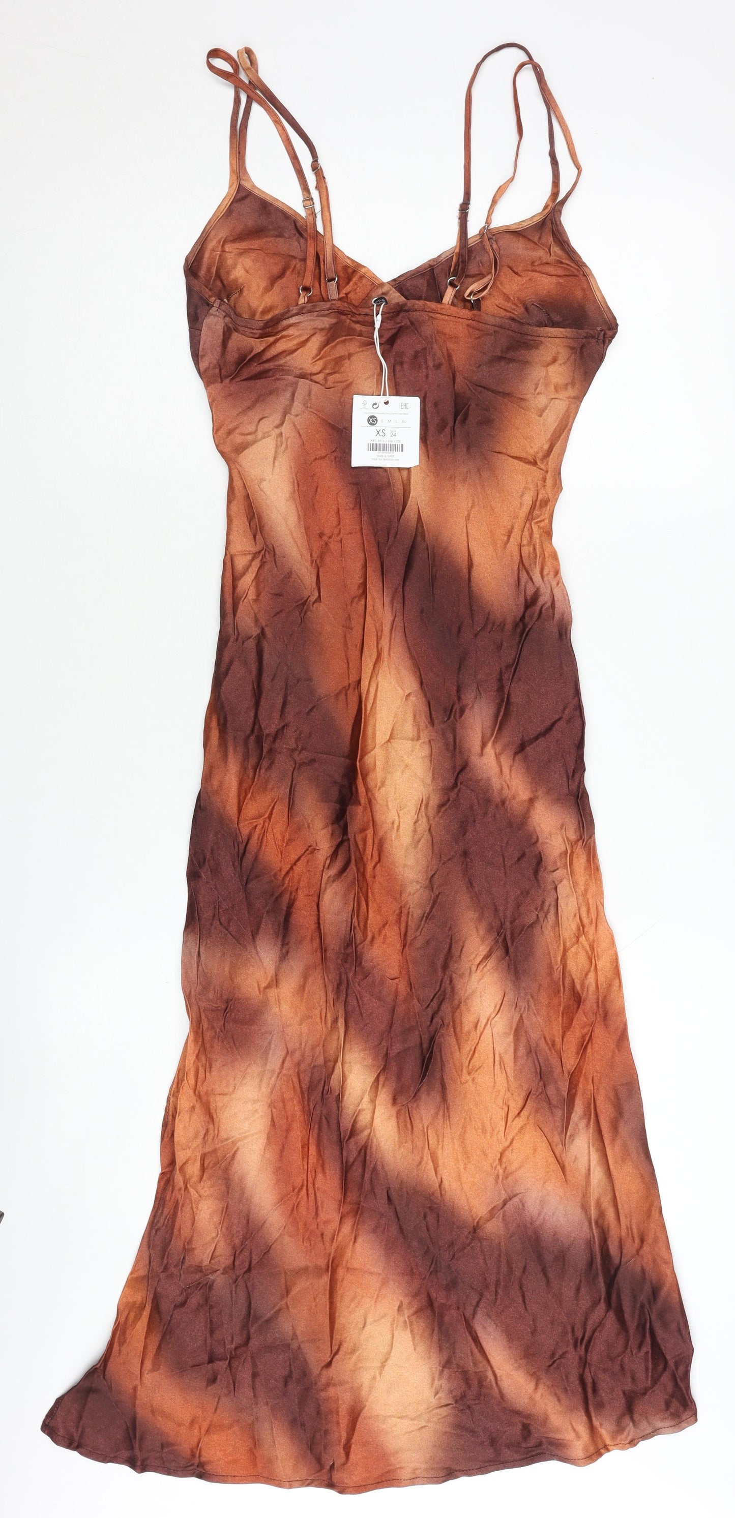 Bershka Women's Brown Tie-Dye Long Slip Dress XS