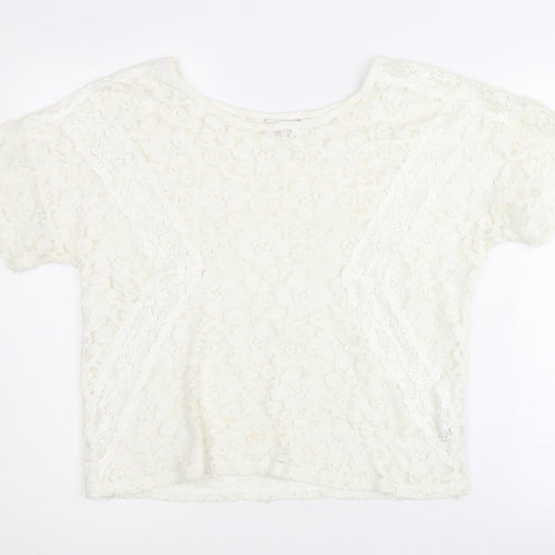 Monsoon Women's Ivory Lace Floral Short Sleeve Blouse