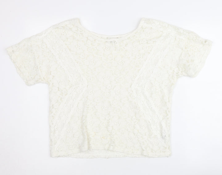 Monsoon Women's Ivory Lace Floral Short Sleeve Blouse
