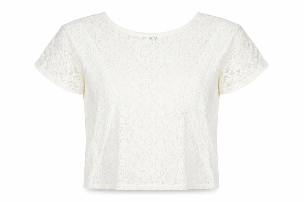 Front view of Monsoon Women's Ivory Lace Floral Short Sleeve Blouse