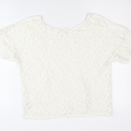 Monsoon Women's Ivory Lace Floral Short Sleeve Blouse