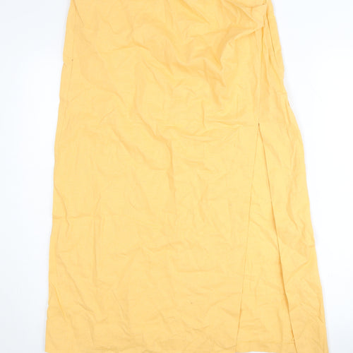 Zara Women's Yellow Linen Pencil Midi Skirt XL