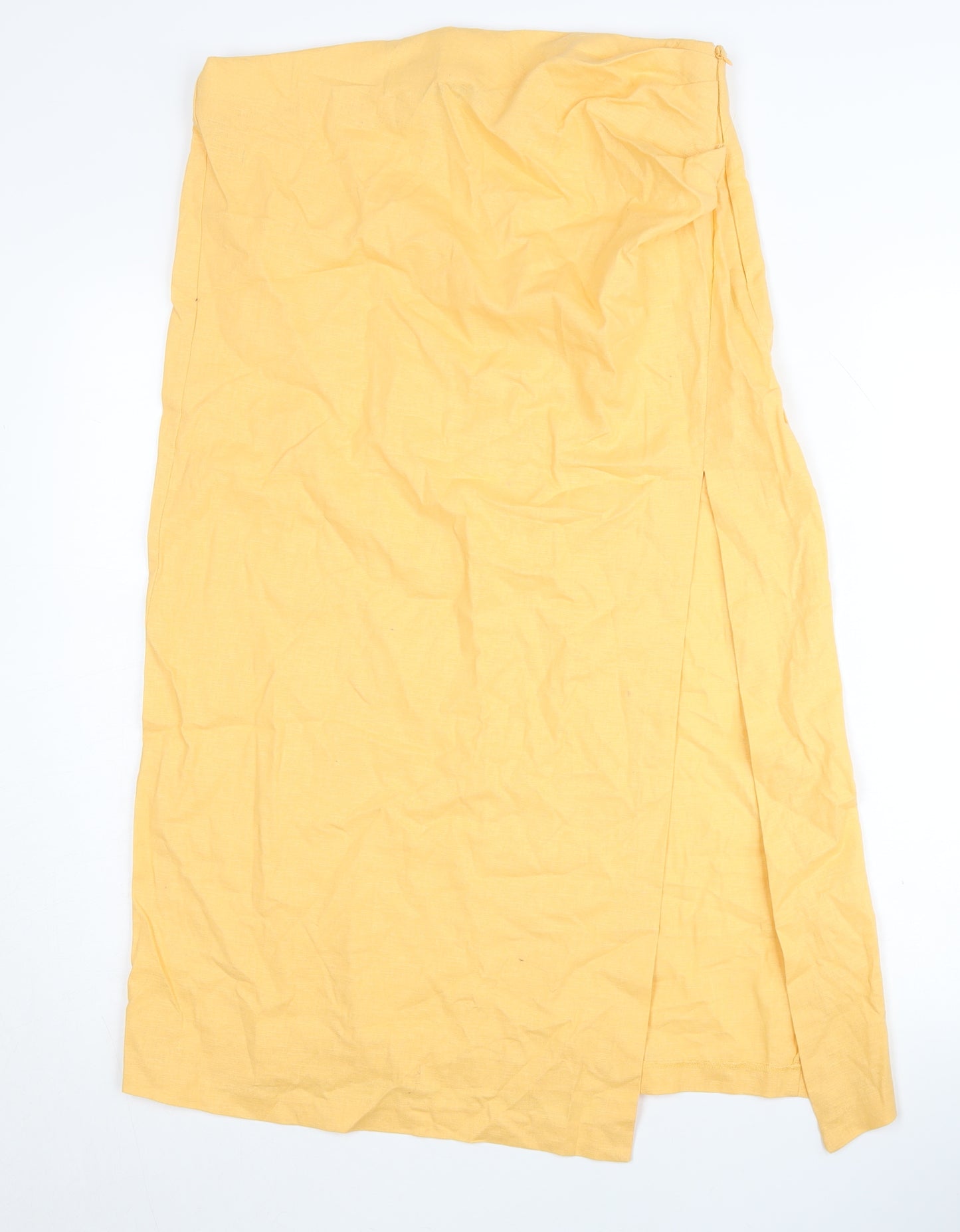 Zara Women's Yellow Linen Pencil Midi Skirt XL