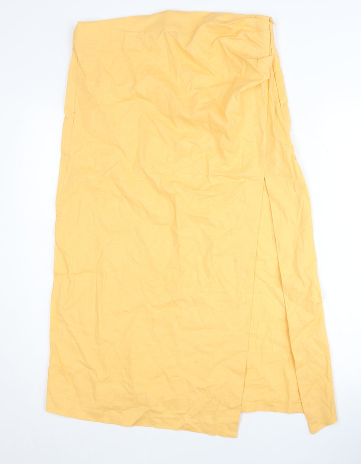 Zara Women's Yellow Linen Pencil Midi Skirt XL