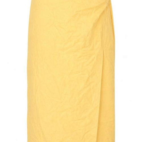 Zara Women's Yellow Linen Pencil Midi Skirt XL