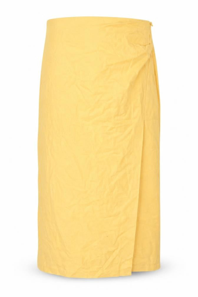 Zara Women's Yellow Linen Pencil Midi Skirt XL
