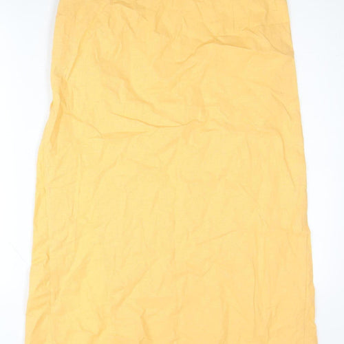 Zara Women's Yellow Linen Pencil Midi Skirt XL