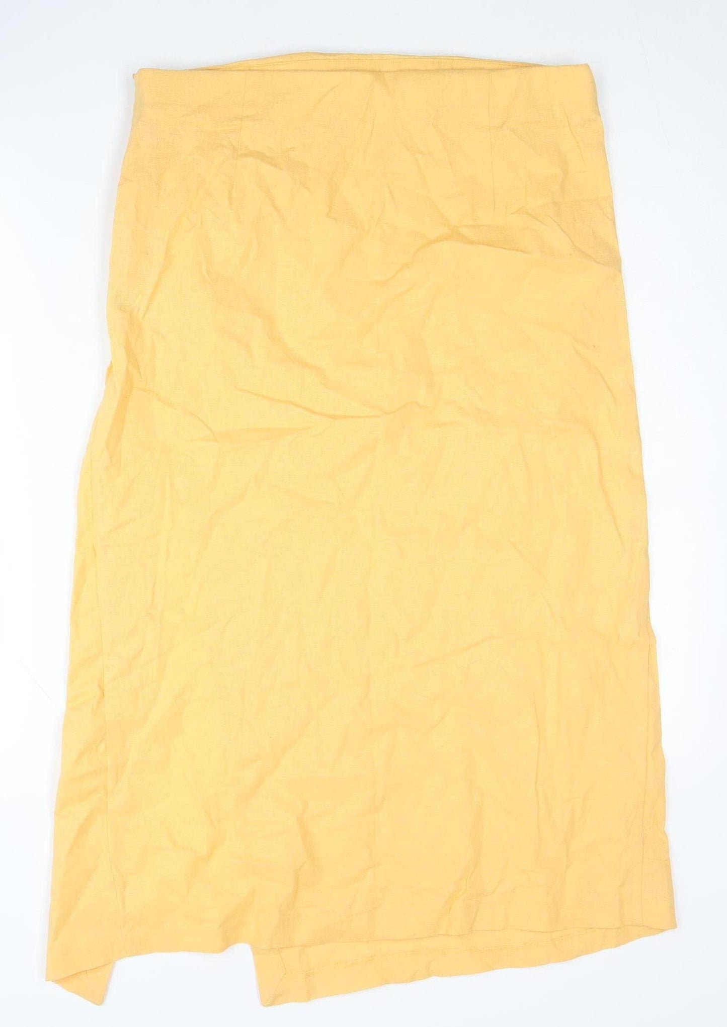 Zara Women's Yellow Linen Pencil Midi Skirt XL