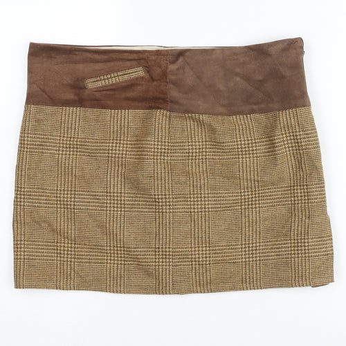 Holland Cooper Women's Brown Check Wool Skirt Size 10