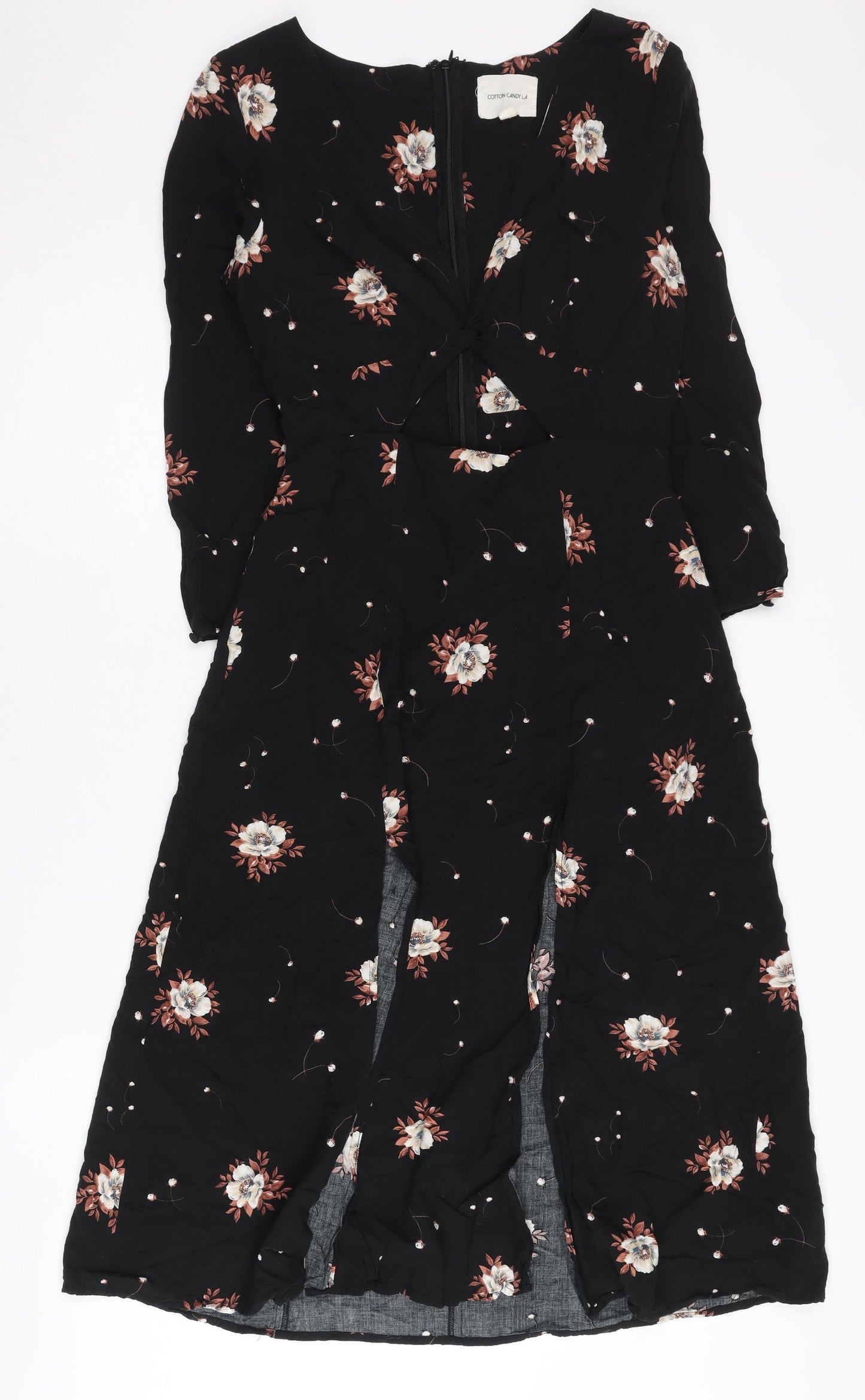 Cotton Candy LA Women's Black Floral Midi A-Line Dress S