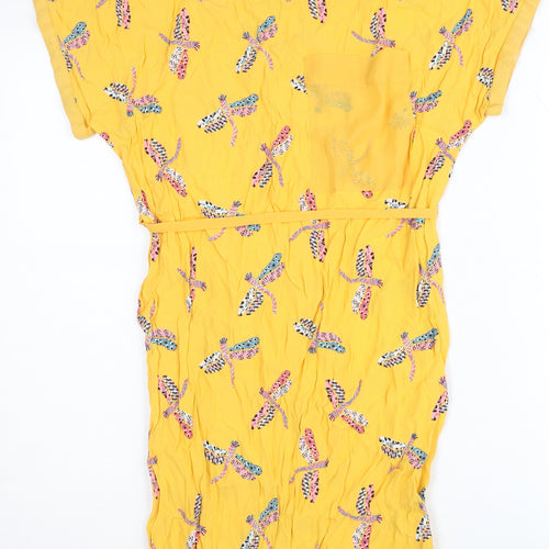 Zara Basic Yellow XS Women's Dragonflies Dress with Belt