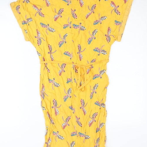 Zara Basic Yellow XS Women's Dragonflies Dress with Belt