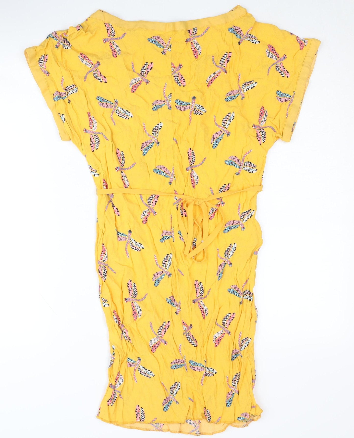 Zara Basic Yellow XS Women's Dragonflies Dress with Belt