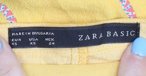 Zara Basic Yellow XS Women's Dragonflies Dress with Belt