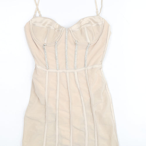 Oh Polly Women’s Beige Bodycon Dress UK 6 Party