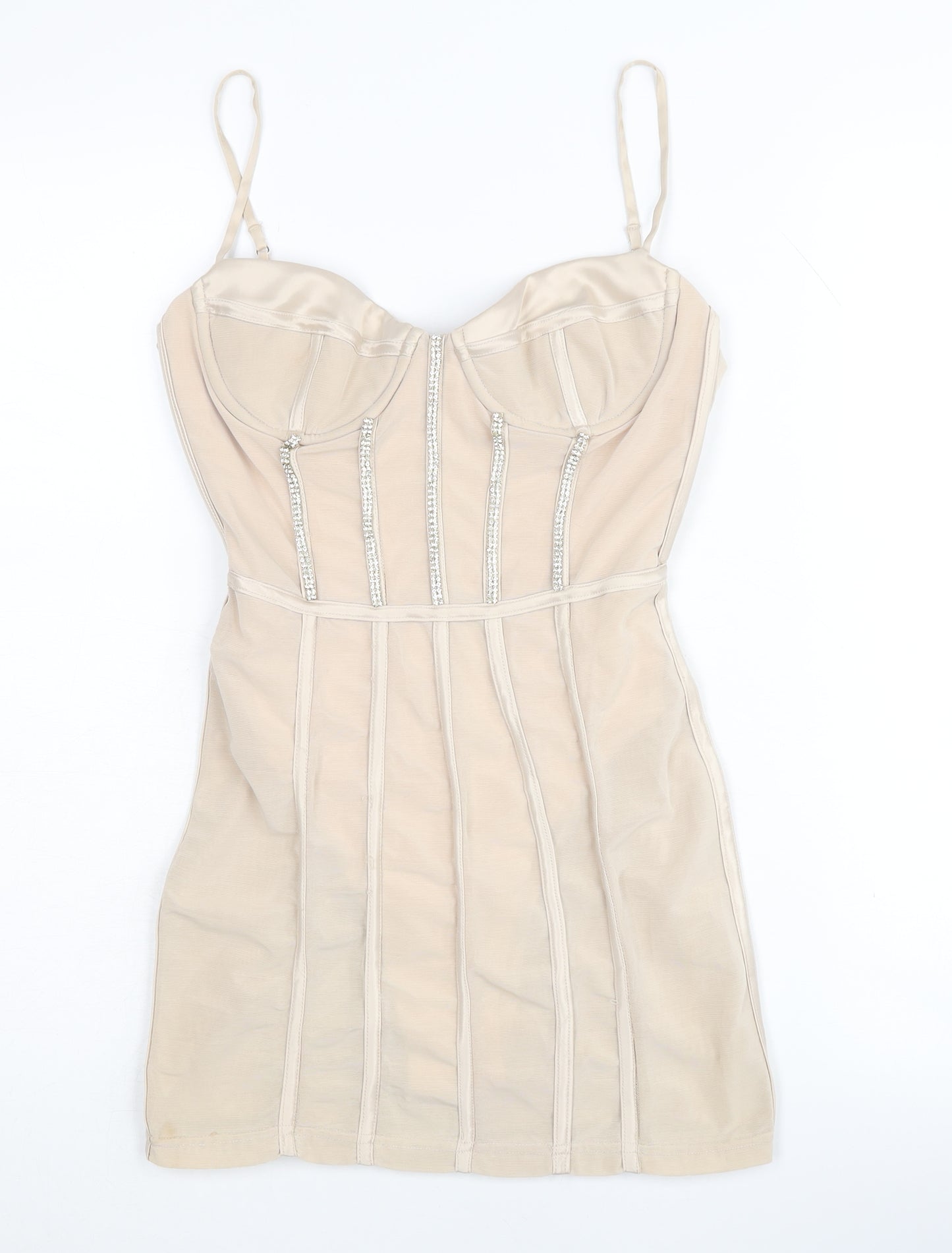 Oh Polly Women’s Beige Bodycon Dress UK 6 Party