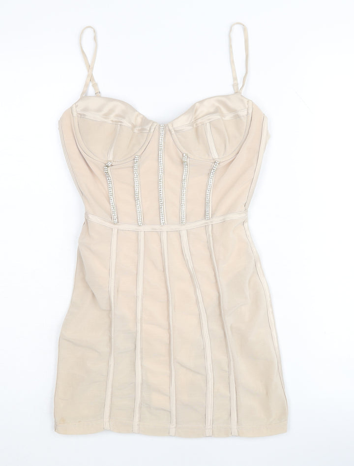 Oh Polly Women’s Beige Bodycon Dress UK 6 Party