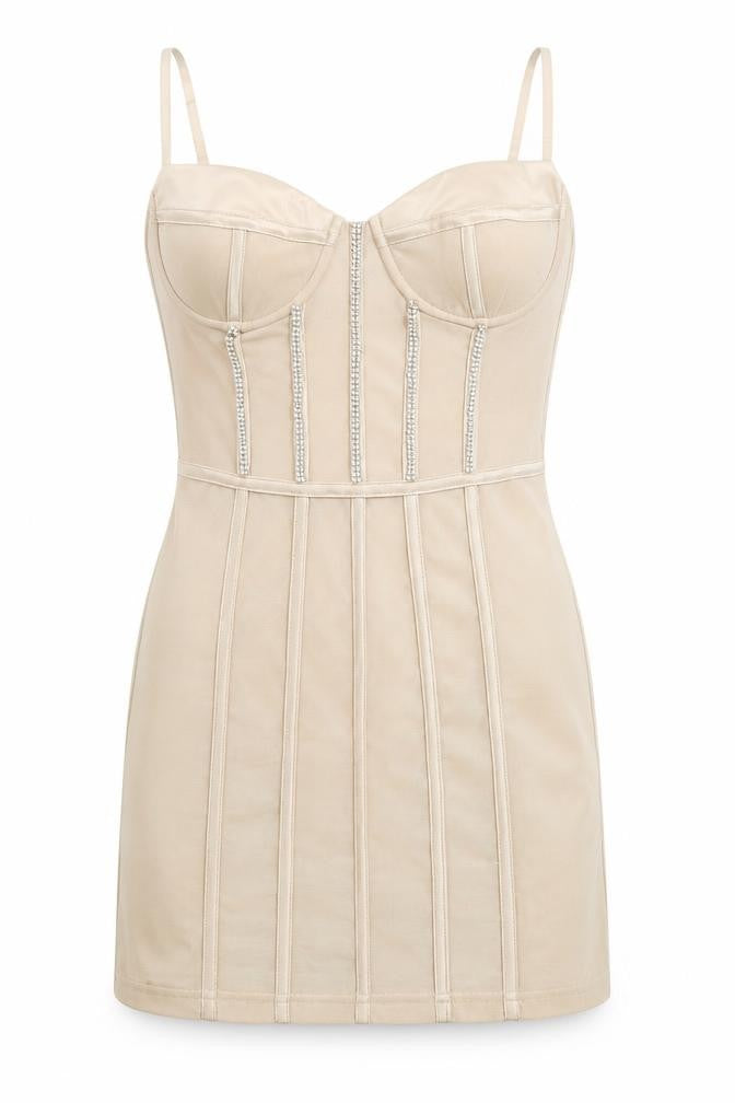 Oh Polly Women’s Beige Bodycon Dress UK 6 Party