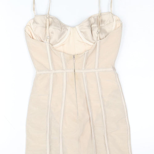 Oh Polly Women’s Beige Bodycon Dress UK 6 Party