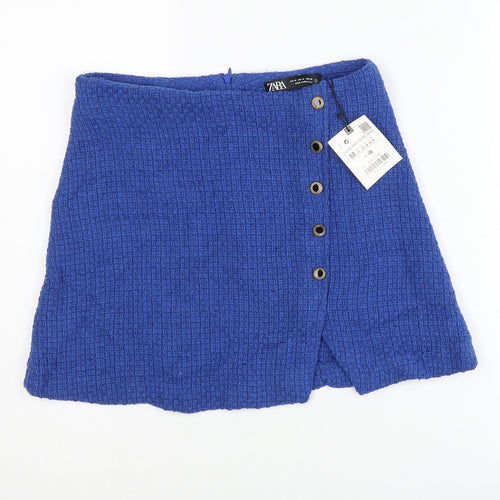 Zara Women's Blue Short Buttoned Skirt Size 12
