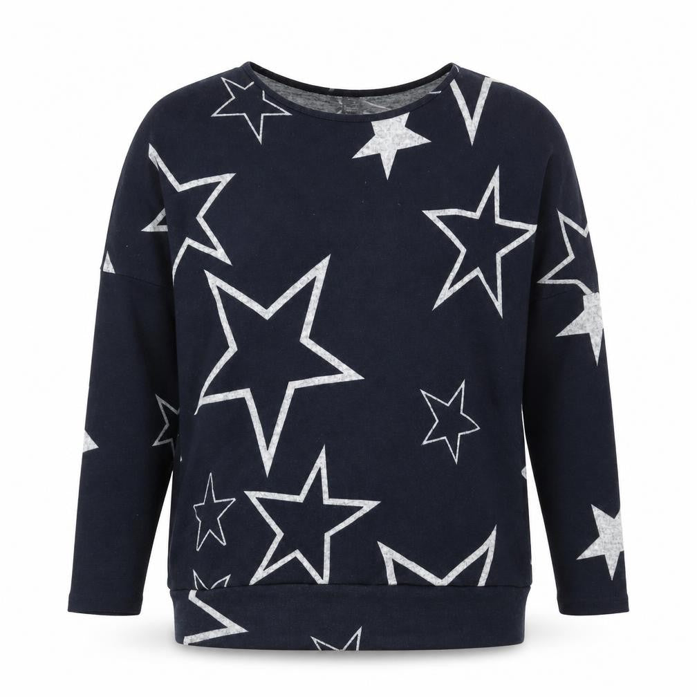 Front view of Izabel London Women's Blue Star Print jumper, size 10