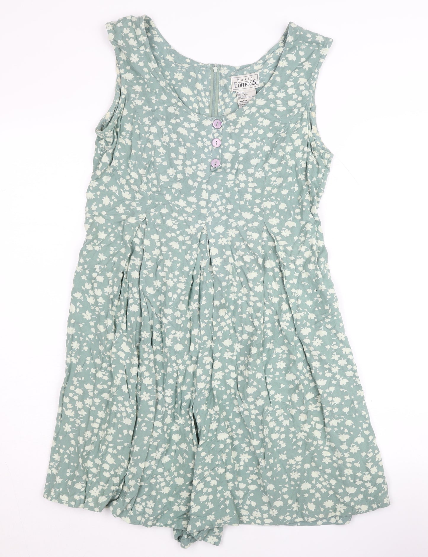 Basic Editions Women's Green Floral Playsuit M