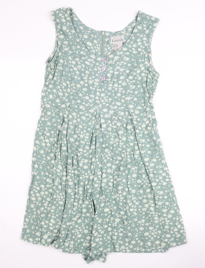 Basic Editions Women's Green Floral Playsuit M