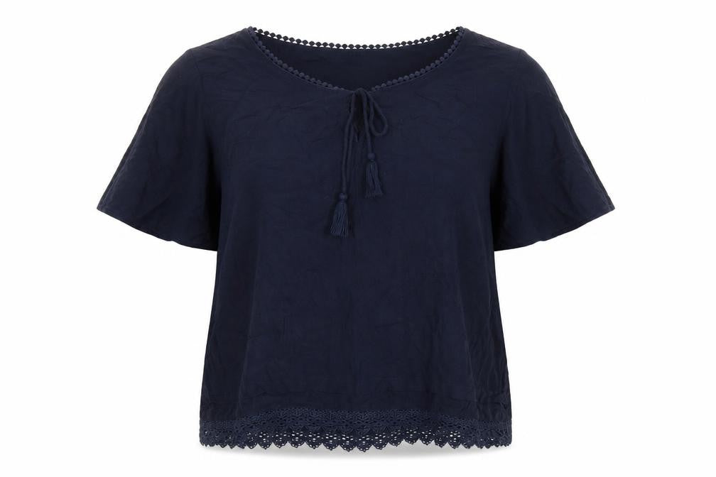 Front view of Vero Moda Women Blue M Blouse with Tassels Casual