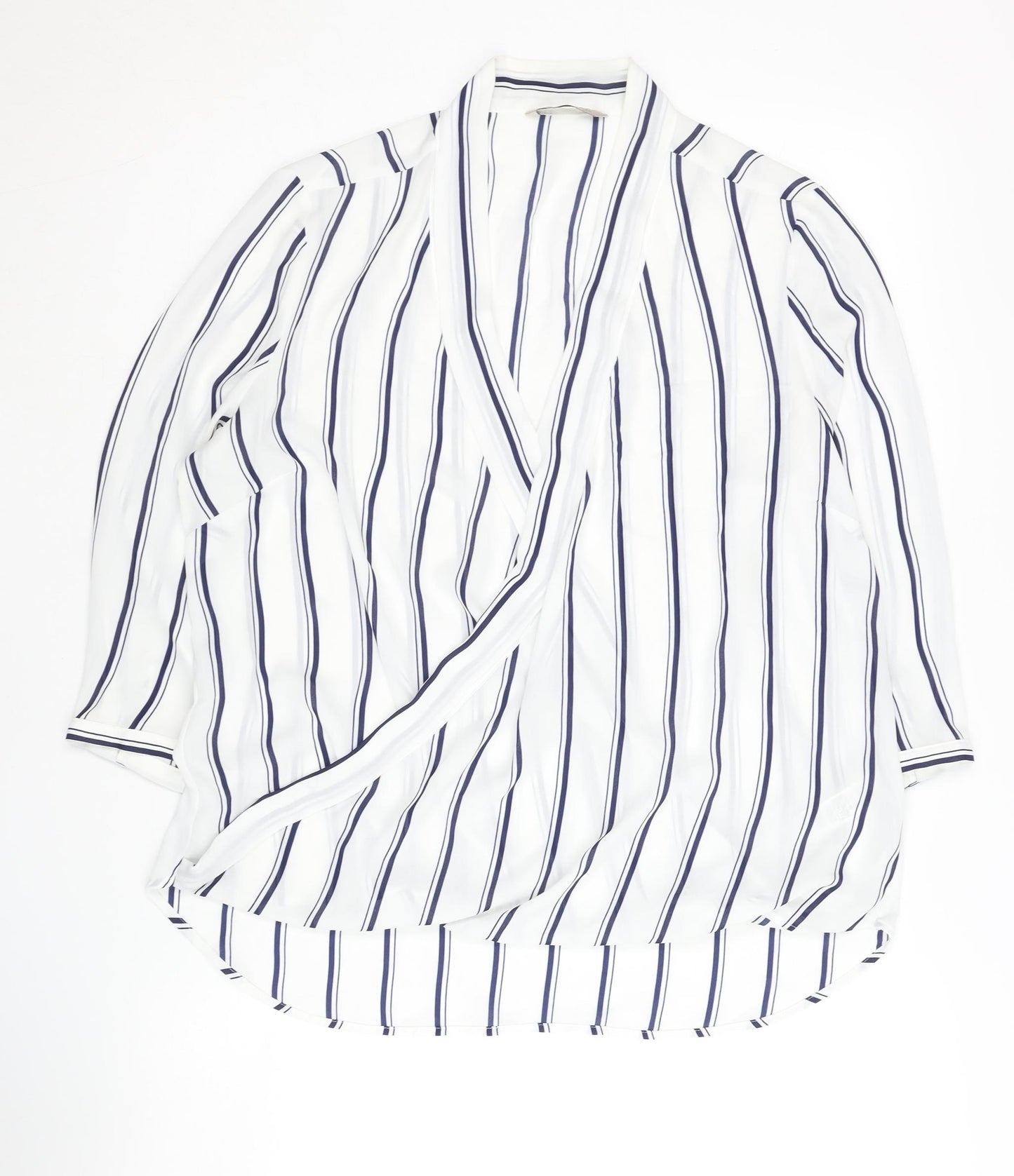 Marks and Spencer Women's White Striped 3/4 Sleeve Wrap Blouse