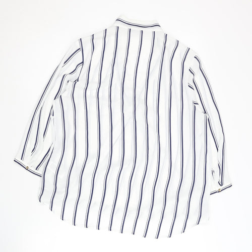 Marks and Spencer Women's White Striped 3/4 Sleeve Wrap Blouse
