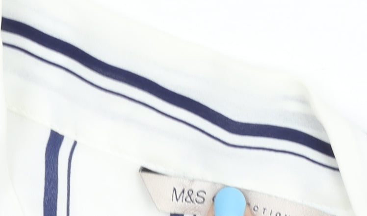 Marks and Spencer Women's White Striped 3/4 Sleeve Wrap Blouse