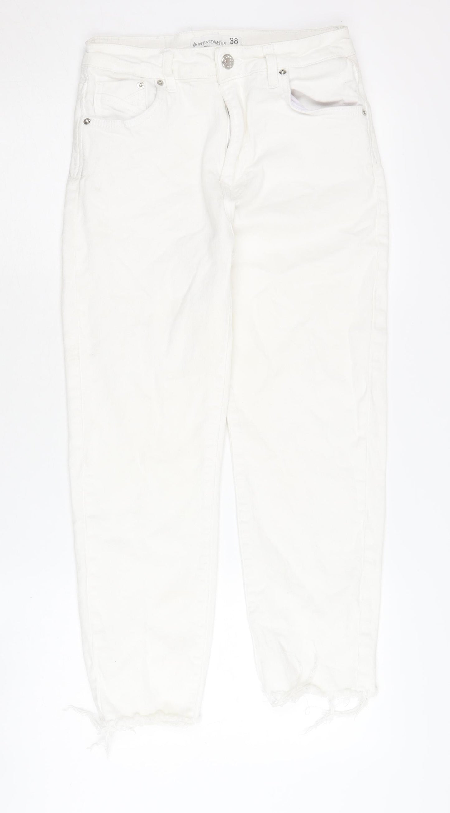 Stradivarius Women’s White Mom Jeans, Size 10, Light Wash