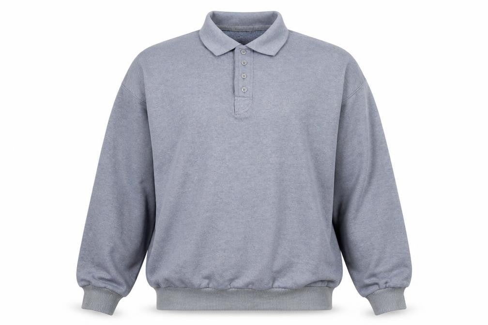 Front view of Modern Basics Men’s Grey Henley Sweatshirt L