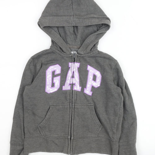 Gap Girls Grey Full Zip Hoodie with Sequin Logo, Size S